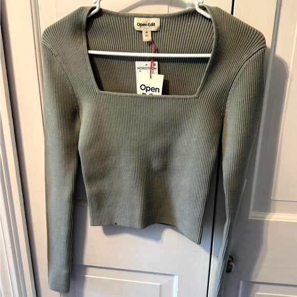 Open Edit Ribbed Square Neck Sweater - Picture 2 of 4